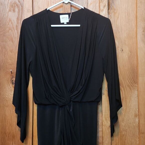 MISA Los Angeles V-Neck Cocktail Party Formal Sheath Mini Dress, Small, Black - Picture 3 of 11